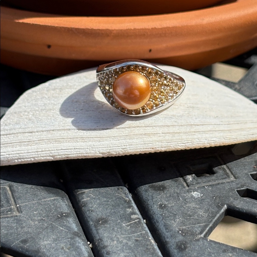 Honora Golden Pearl 9.5mm & Citrine Sterling Silver Statement Ring Size 8 - Picture 3 of 12